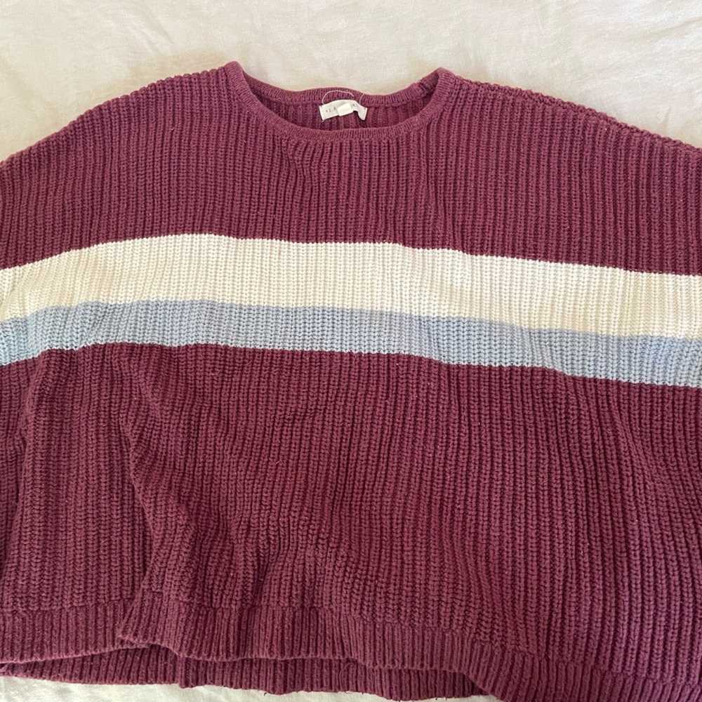 PACSUN BURGUNDY CROPPED STRIPED SWEATER